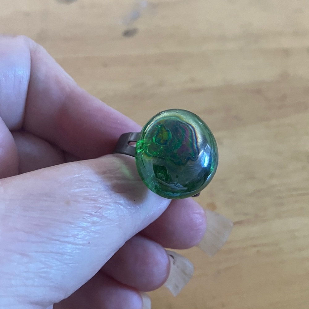 Green plastic Dome Ring adjustable